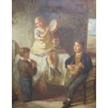 MR (19th century), oil on canvas, Children playing musical instruments, initialled, 60 x 49cm