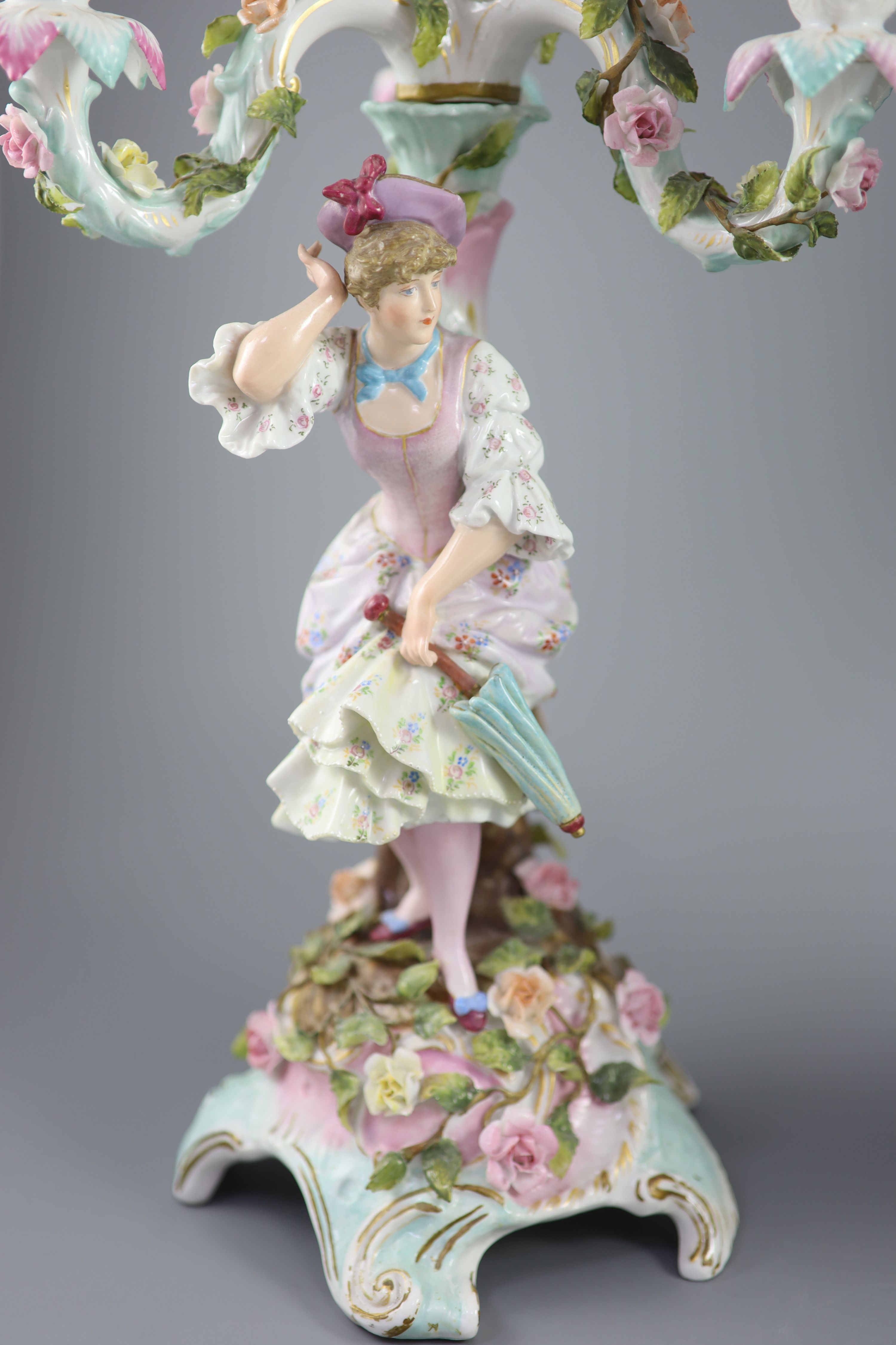 A pair of early 20th century Plaue porcelain figural candelabra, overall height 48cmCONDITION: - Image 3 of 17