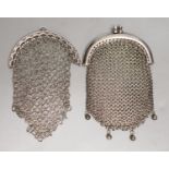 A George III silver chain link purse, John Shaw, Birmingham, 1810, 10cm and one other white metal