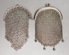 A George III silver chain link purse, John Shaw, Birmingham, 1810, 10cm and one other white metal
