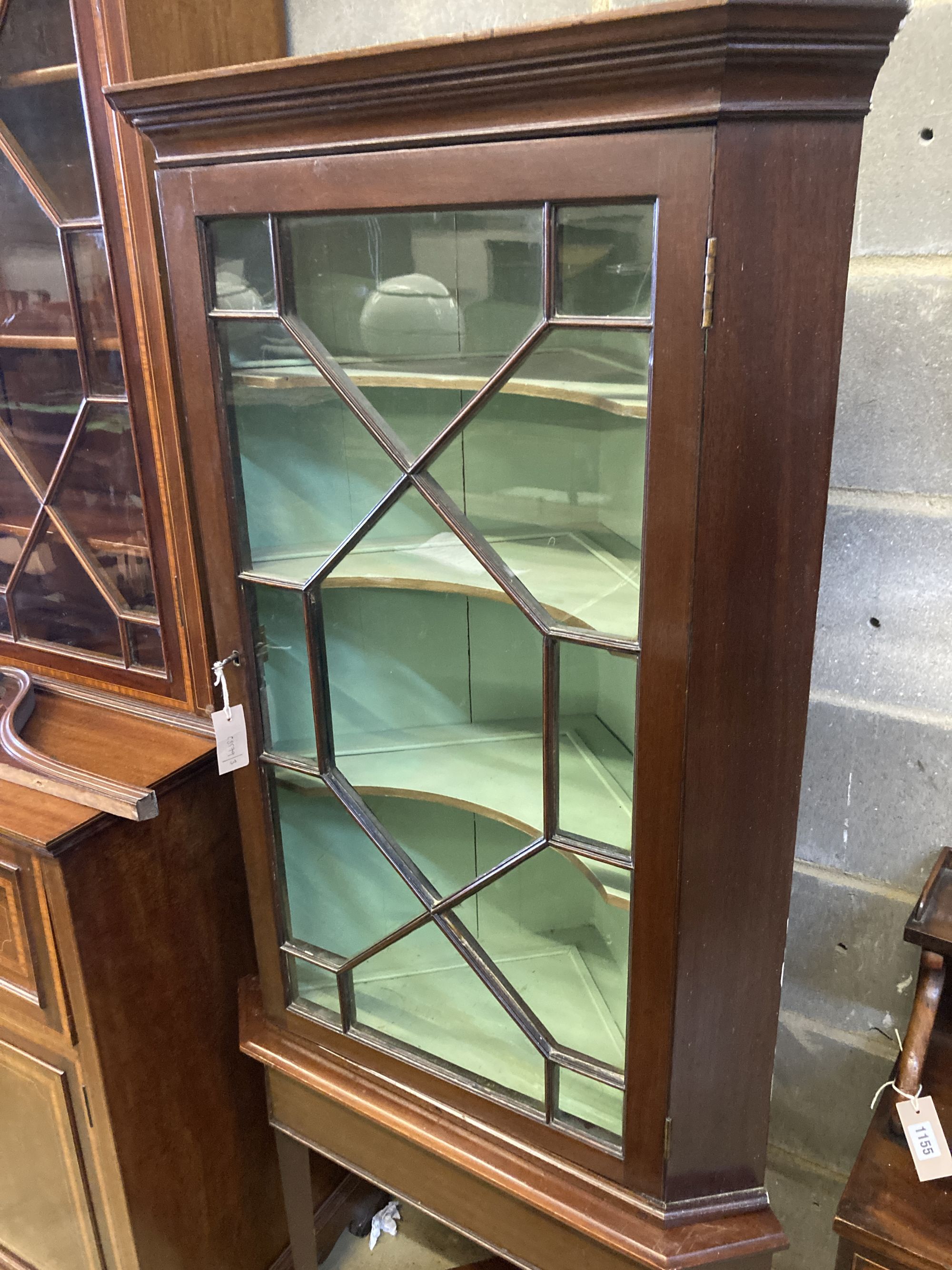 A George III mahogany corner cabinet, on later stand, width 72cm depth 42cm height 177cm - Image 2 of 5