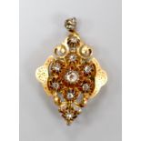 A late 19th/early 20th century Austro-Hungarian yellow metal and rose cut diamond set drop pendant