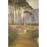 Evelyn Perceval-Clark, oil on board, The Terrace Garden, Groot, signed, 45 x 30cm