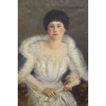 Circle of William Oliver (1823-1901), oil on canvas, Portrait of Rosalie Dennis, inscribed verso and