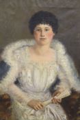 Circle of William Oliver (1823-1901), oil on canvas, Portrait of Rosalie Dennis, inscribed verso and