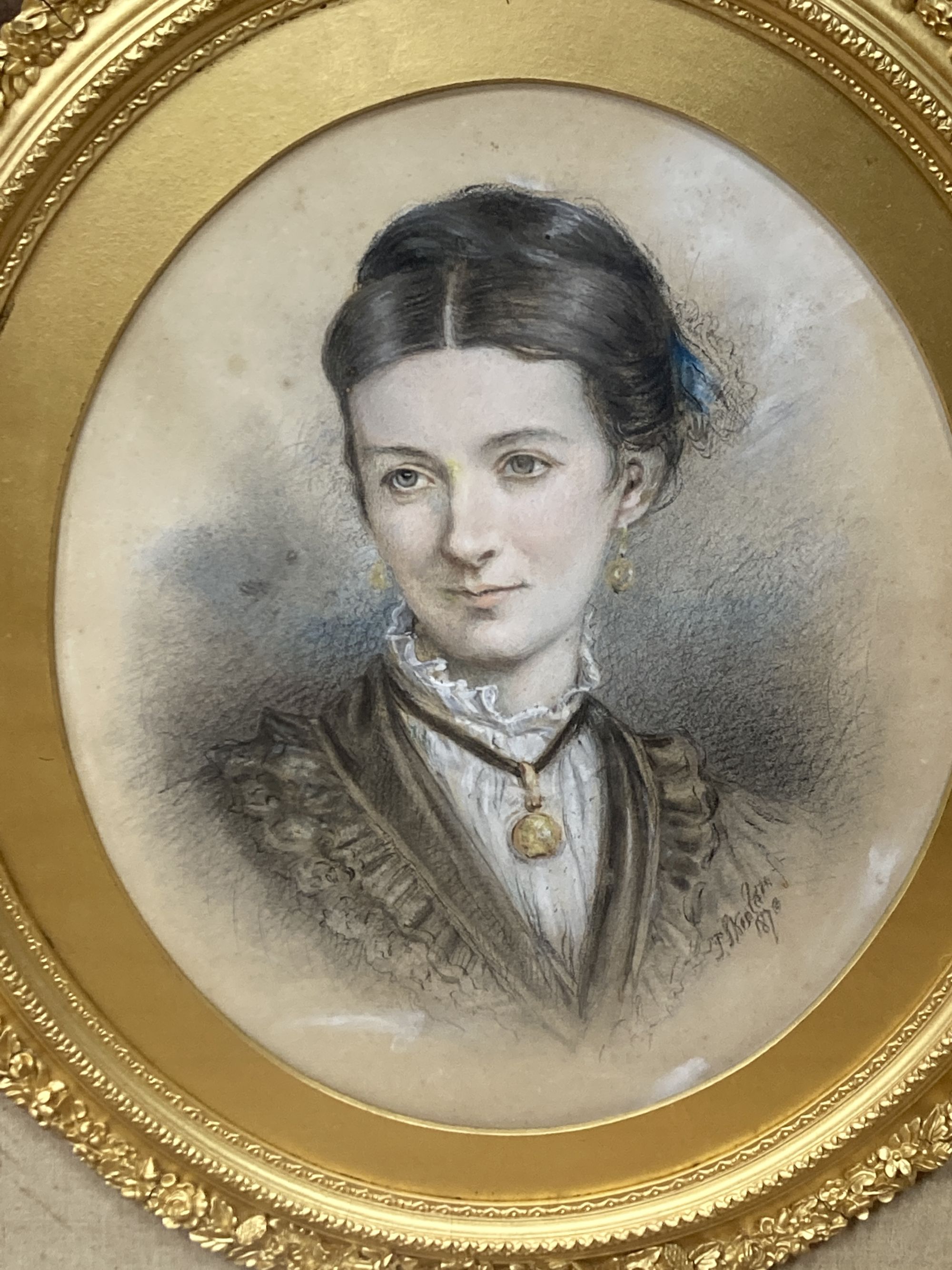 Three Victorian chalk portraits in gilt frames, with rosewood outer frames, signed, dated 1869/70 - Image 2 of 6