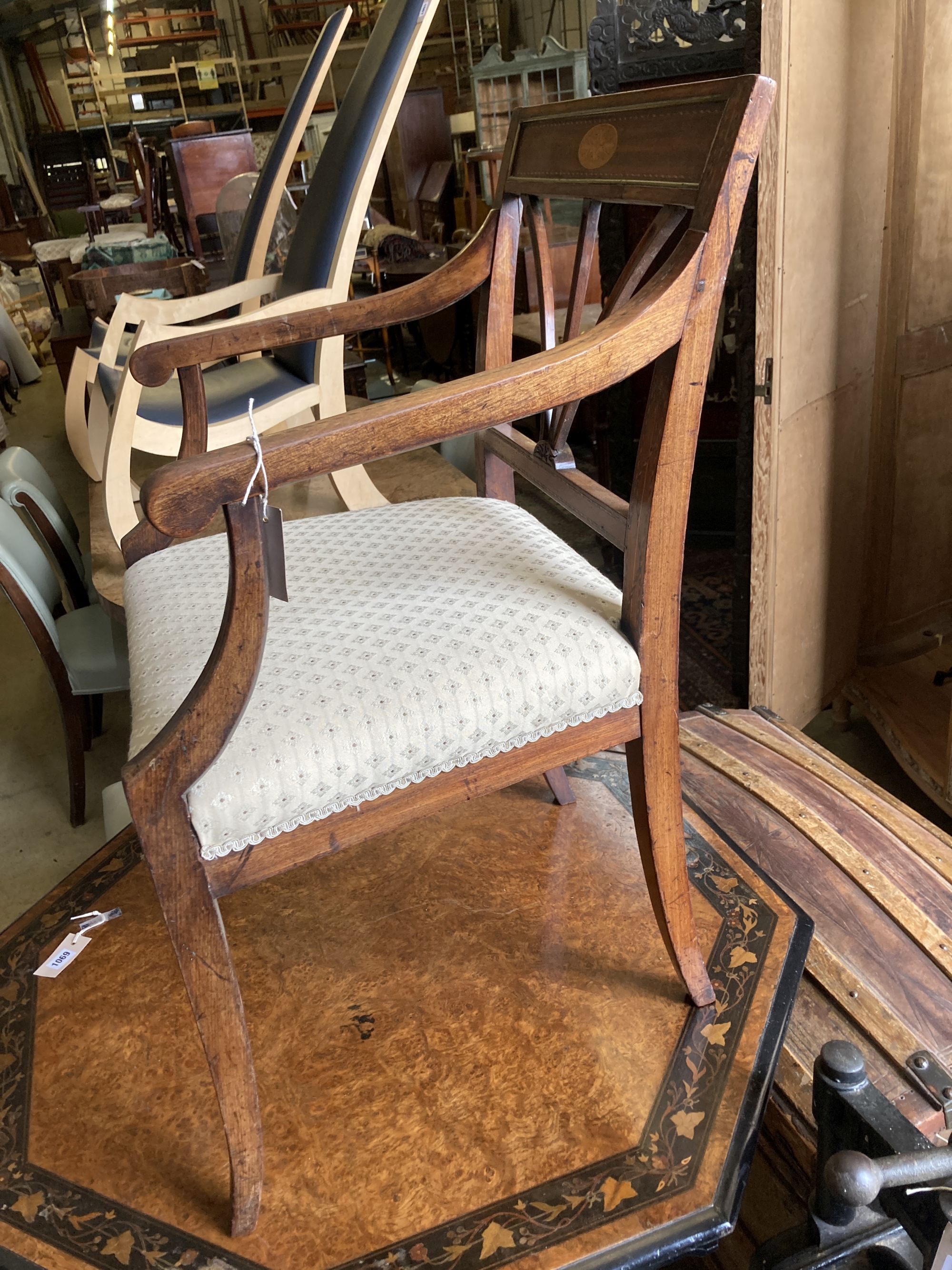 A 19th century Dutch inlaid elbow chair, width 59cm, depth 50cm, height 89cm - Image 3 of 3