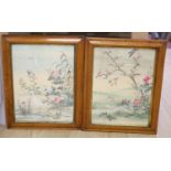 A pair of Chinese maple framed watercolours on silk, 30 x 40cm