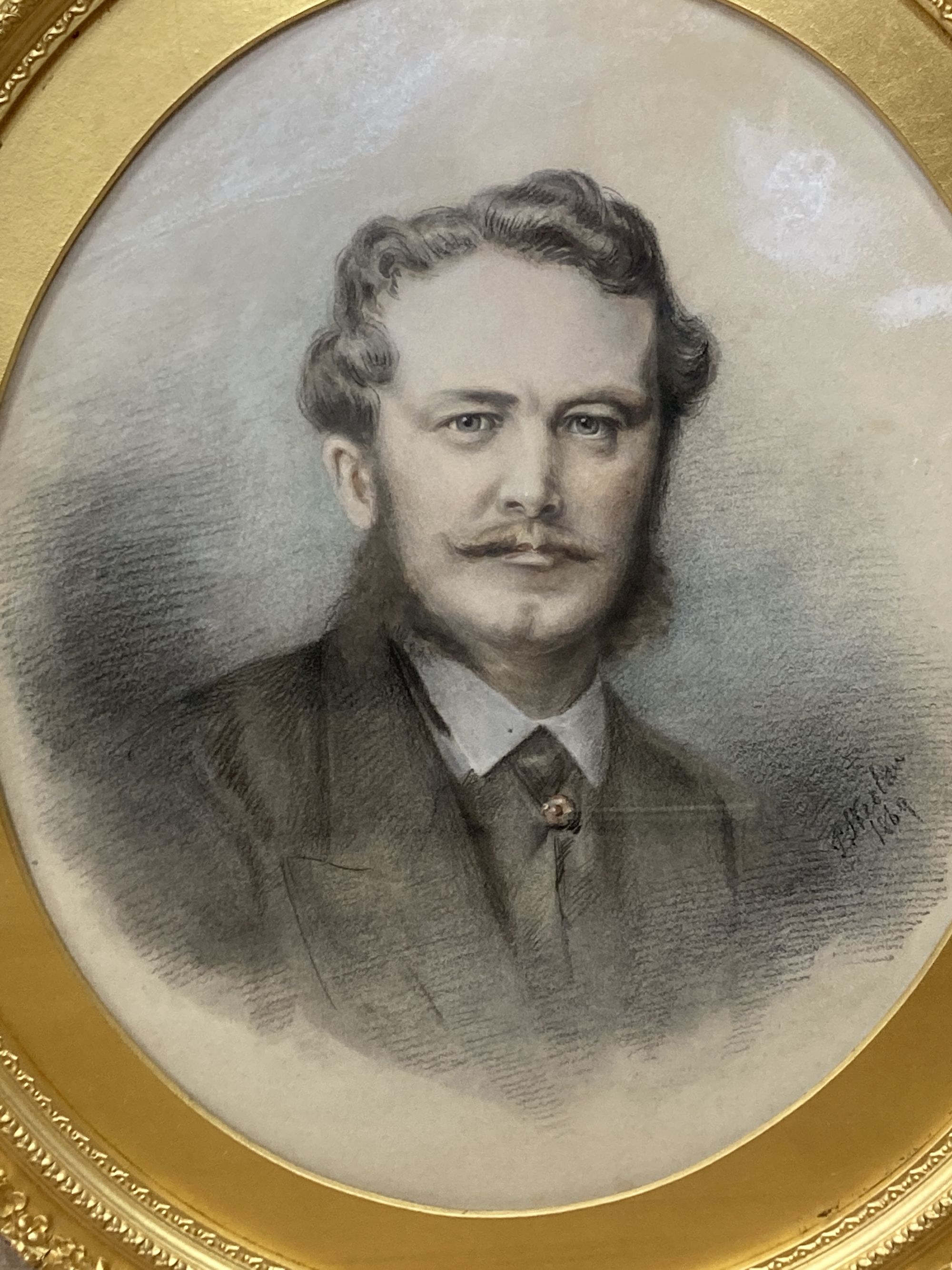 Three Victorian chalk portraits in gilt frames, with rosewood outer frames, signed, dated 1869/70 - Image 3 of 6