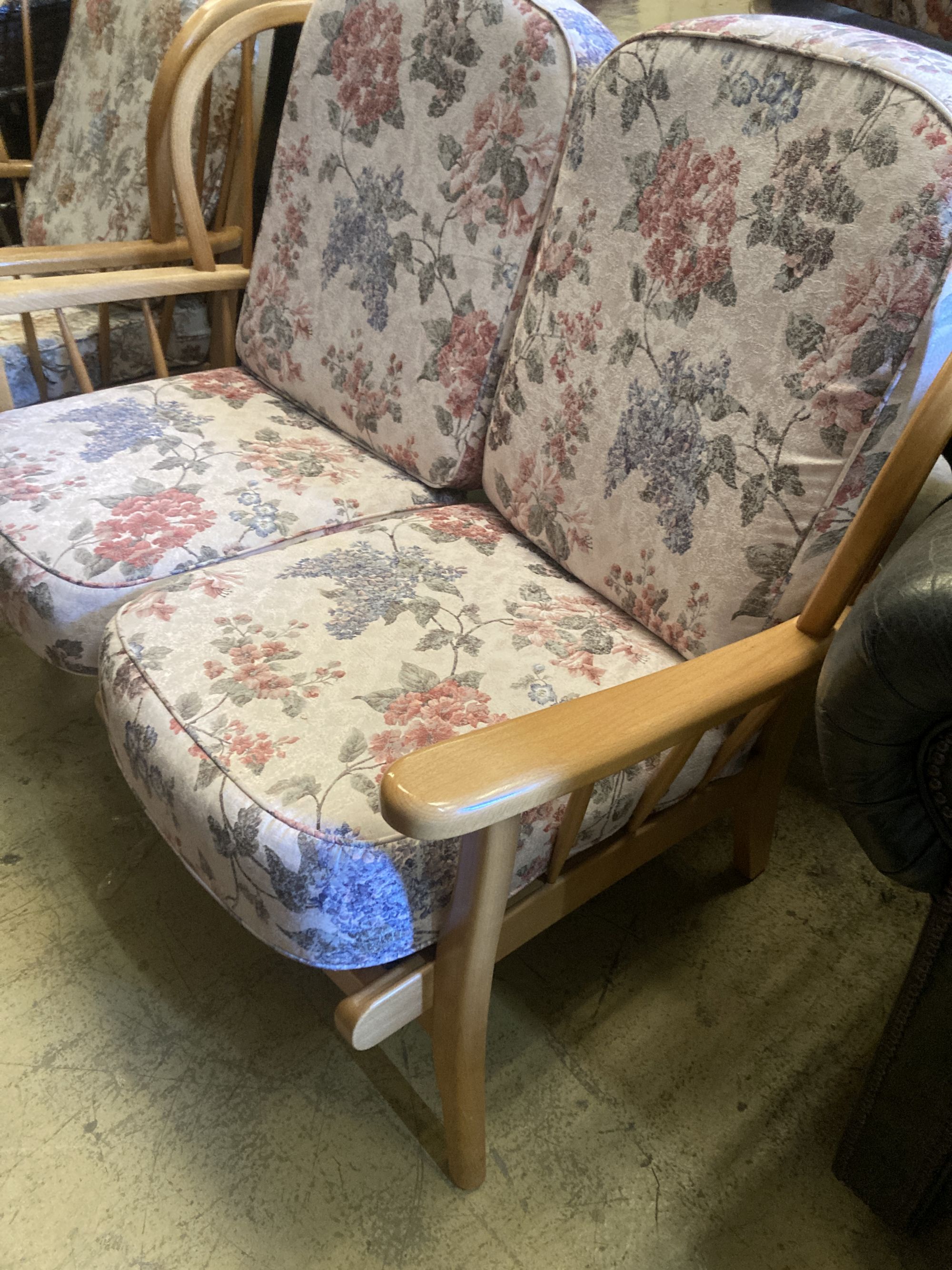 An Ercol style beech two piece lounge suite, settee 116cm, depth 74cm, height 80cmCONDITION: Not - Image 5 of 5