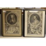 After Houbraken, a set of eight framed engravings, Portraits of Notables including Isaac Newton, Ben