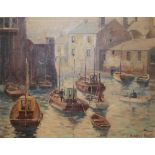 Marcus Ford (1914-1989), oil on canvas, Fishing boats in harbour, signed, 51 x 66cm, unframed