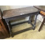 A small 18th century oak side table, width 94cm, depth 40cm, height 76cm