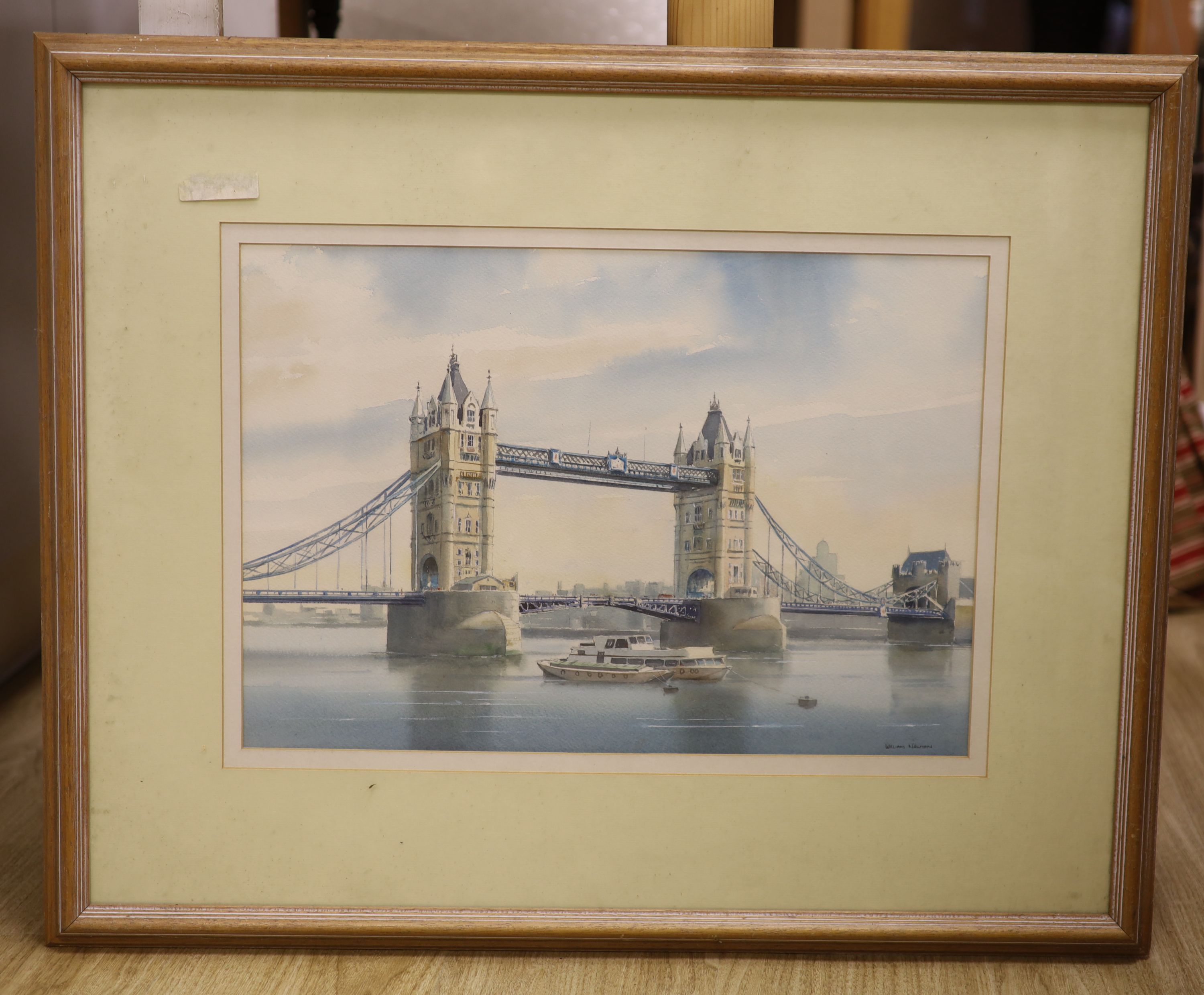 William Newton, watercolour, View of Tower Bridge, signed, 33 x 48cm - Image 2 of 3
