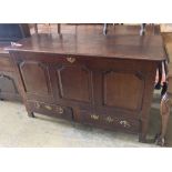 An 18th century oak mule chest, width 140cm, depth 54cm, height 86cm