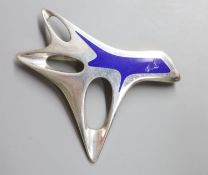 A Henning Koppel for Georg Jensen 925 and blue enamel pierced stylised tree brooch, design no.