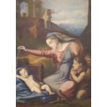 19th century French School, oil on canvas, Virgin and child with John the Baptist, 66 x 47cm