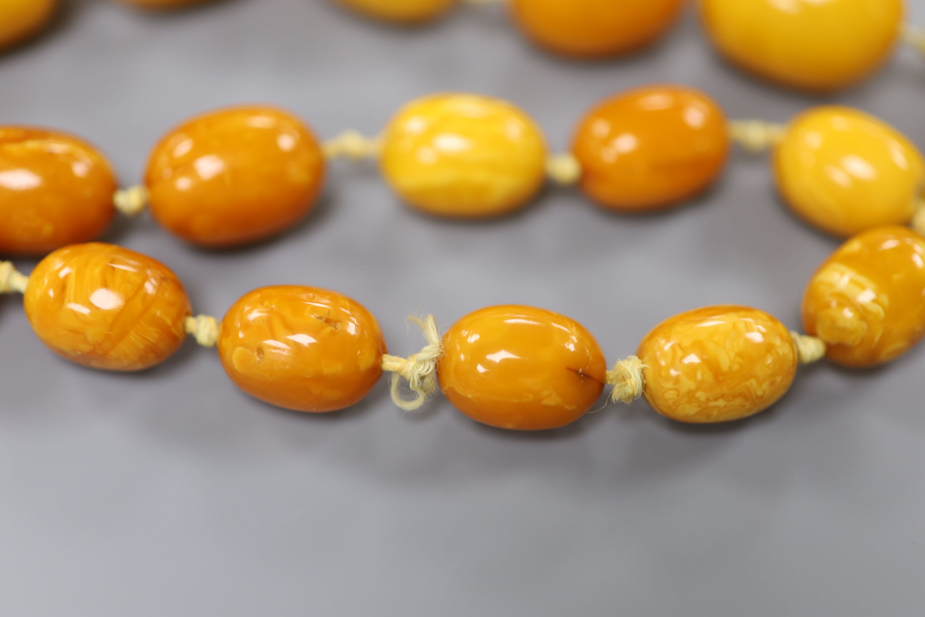 A single strand graduated amber bead necklace, 73cm, gross 101 grams.CONDITION: Largest bead approx. - Image 4 of 4