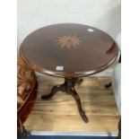 A George III mahogany and later inlaid circular topped tea table, c.1780, diameter 60cm, height
