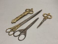 A pair of 18th/19th century Ottoman brass and steel calligrapher's scissors with engraved decoration