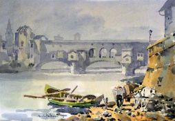 Giulio Falzoni (1900-1978), watercolour, View of the bridge at Florence, signed, 23 x 33cmCONDITION: