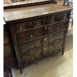 An early 18th century geometric moulded oak chest of drawers, width 96cm, depth 54cm, height 94cm