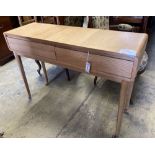 A contemporary oak two drawer side table, width 110cm, depth 35cm, height 79cm