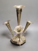 An Edwardian silver epergne, by James Deakin & Sons, Sheffield, 1905?, with four receivers, height