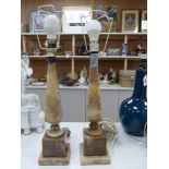 A pair of alabaster table lamp bases, height 45cm excl. electrical fittings