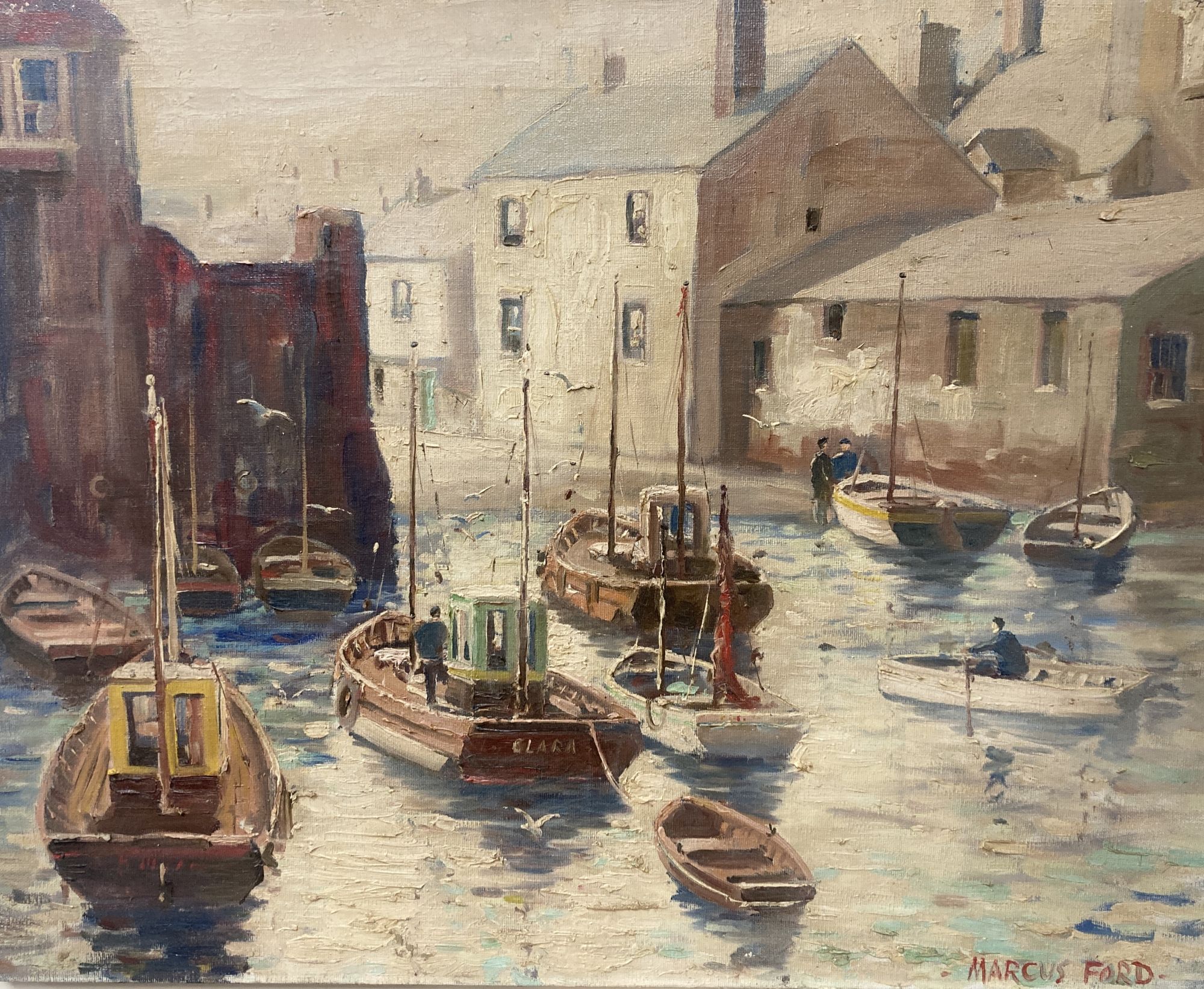 Marcus Ford (1914-1989), oil on canvas, Fishing boats in harbour, signed, 51 x 66cm, unframed - Image 2 of 3