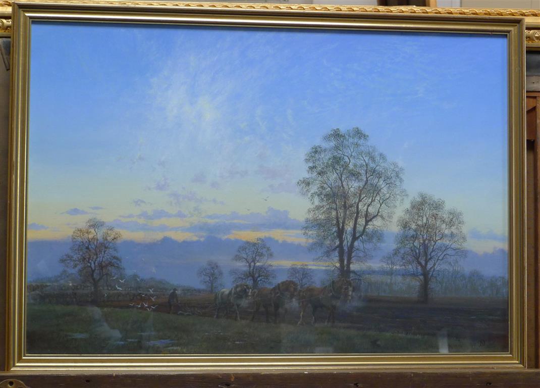 David V. Thomas, 'A Suffolk Morning', 54 x 80cm monogrammed, inscribed to verso and dated 1988, 21.5 - Image 2 of 6