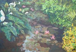 Vincent Marignane (Contemporary French School), acrylic on canvas, Waterlilies, 99 x 140cm,