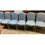 A set of six blue linen covered dining chairs, width 50cm depth 50cm height 94cm