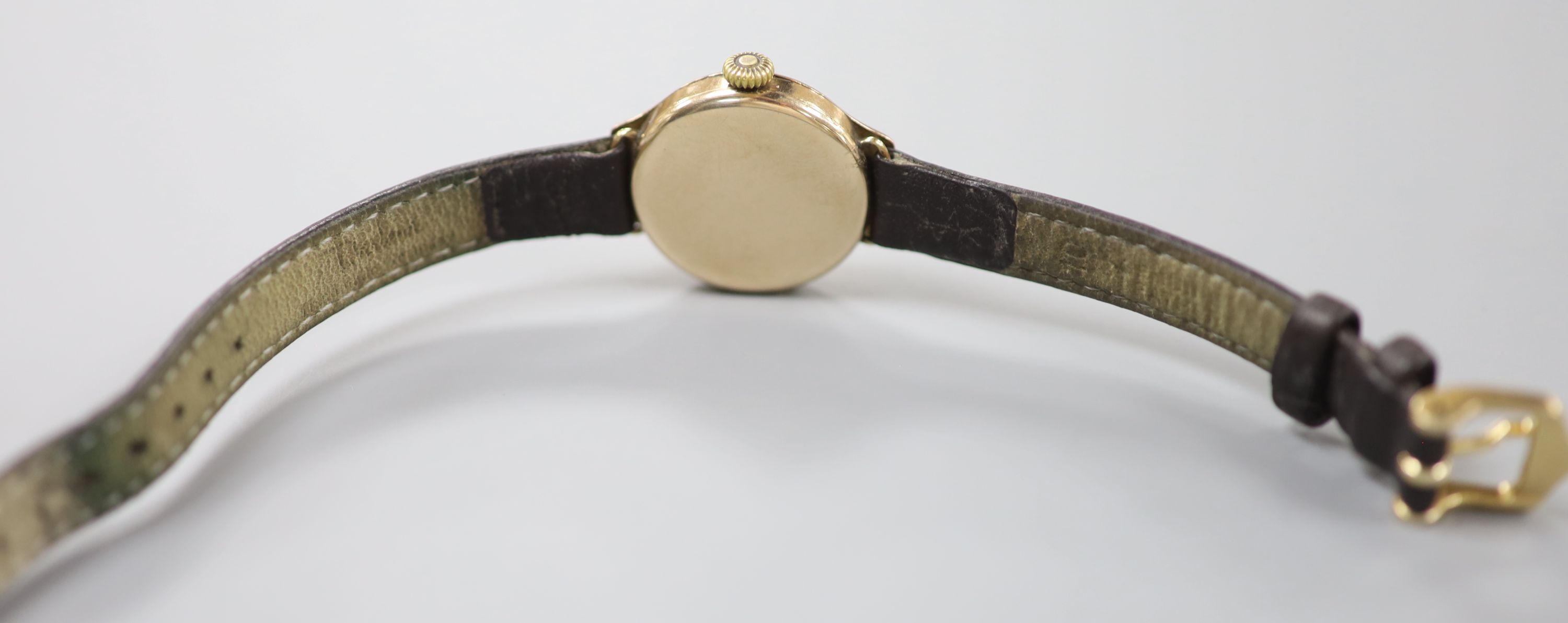 A lady's 1920's 9ct gold Rolex manual wind wrist watch, on associated leather strap, case diameter - Image 3 of 3