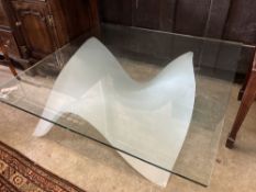 An Italian Reflex Gaudi 40 contemporary clear and frosted glass square coffee table, length 106cm,