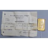 A Swiss Argor S.A. Chiasso '1000' yellow metal ingot, numbered 4577, weighing 50 grams, with