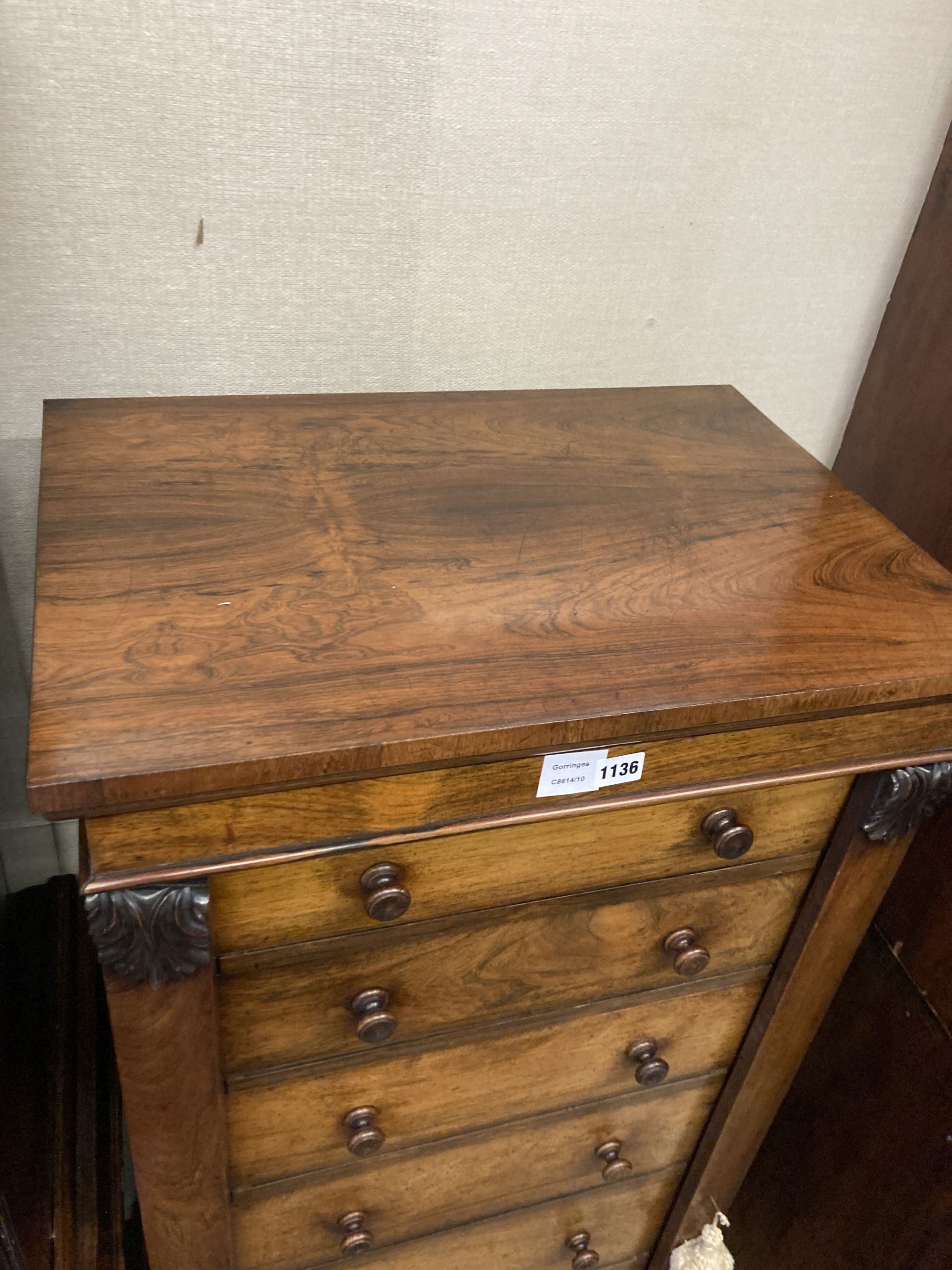 A Victorian rosewood Wellington chest, width 60cm depth 43cm height 140cm - Image 2 of 4