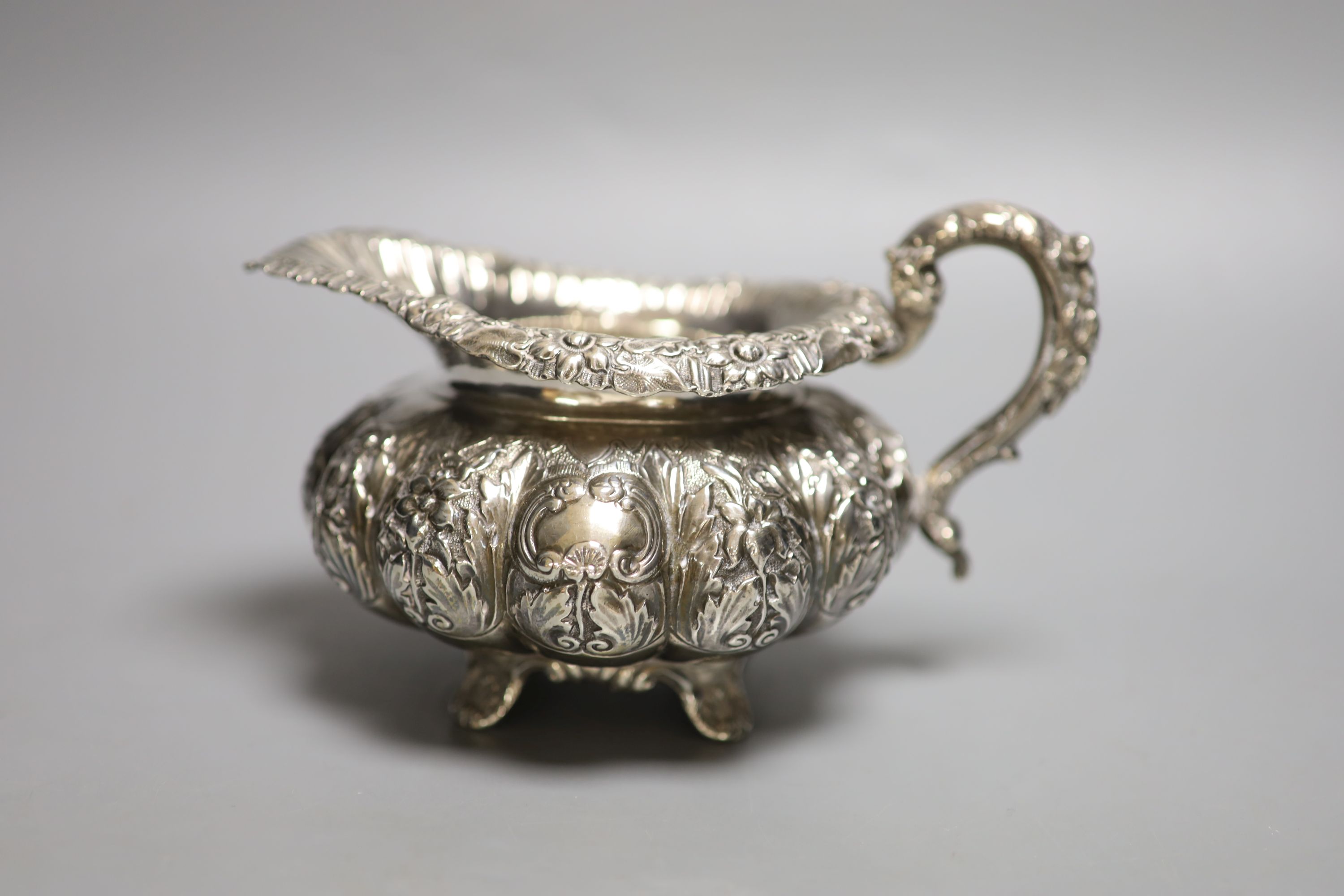 A George IV Irish silver squat melon shaped cream jug, James Le Bas, Dublin, 1828, height 11.2cm, - Image 2 of 4