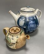 Two Studio pottery teapots, largest 25cm