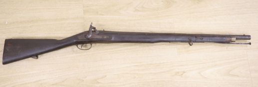 A walnut percussion rifle with ram rod