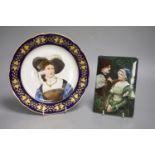 A 19th century Berlin style porcelain plaque and a plate, diameter 24cmCONDITION: Plate - hairline
