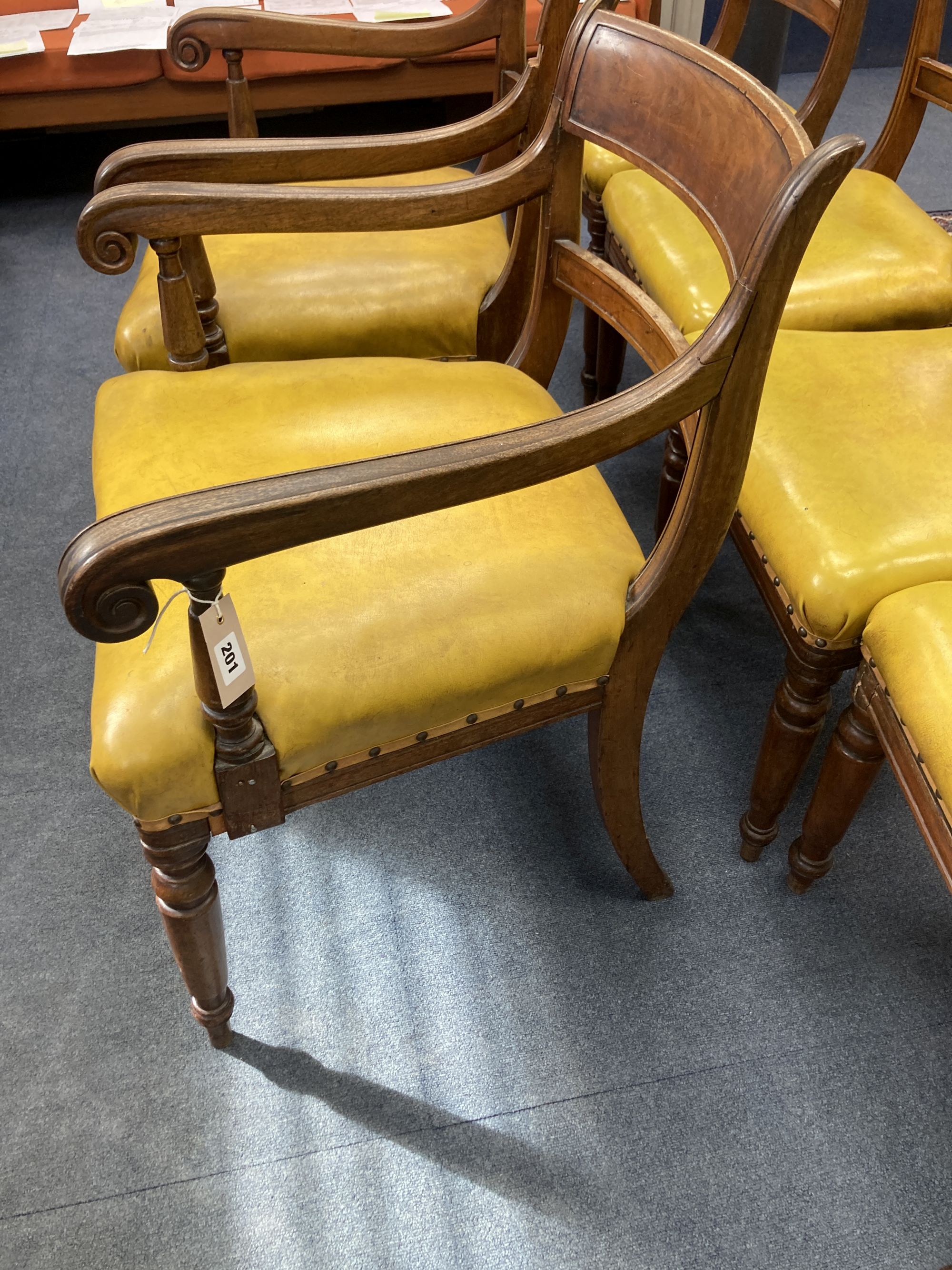 A set of six early Victorian mahogany dining chairs, two with arms - Image 3 of 5