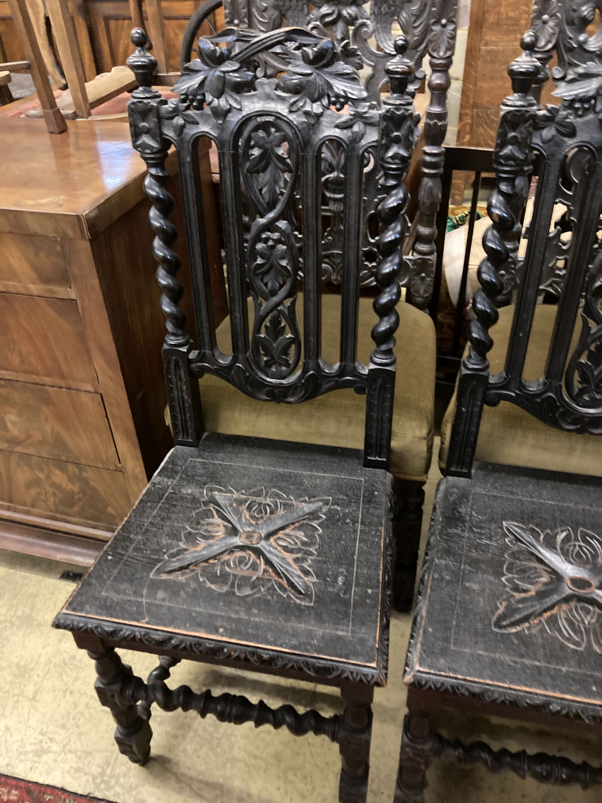 Two pairs of Victorian carved oak dining chairs - Image 2 of 6