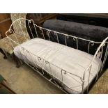 A 19th century French painted wrought iron crib, length 140cm, depth 59cm, height 90cm