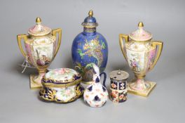 A pair of Austrian porcelain vases, Sevres style casket etc