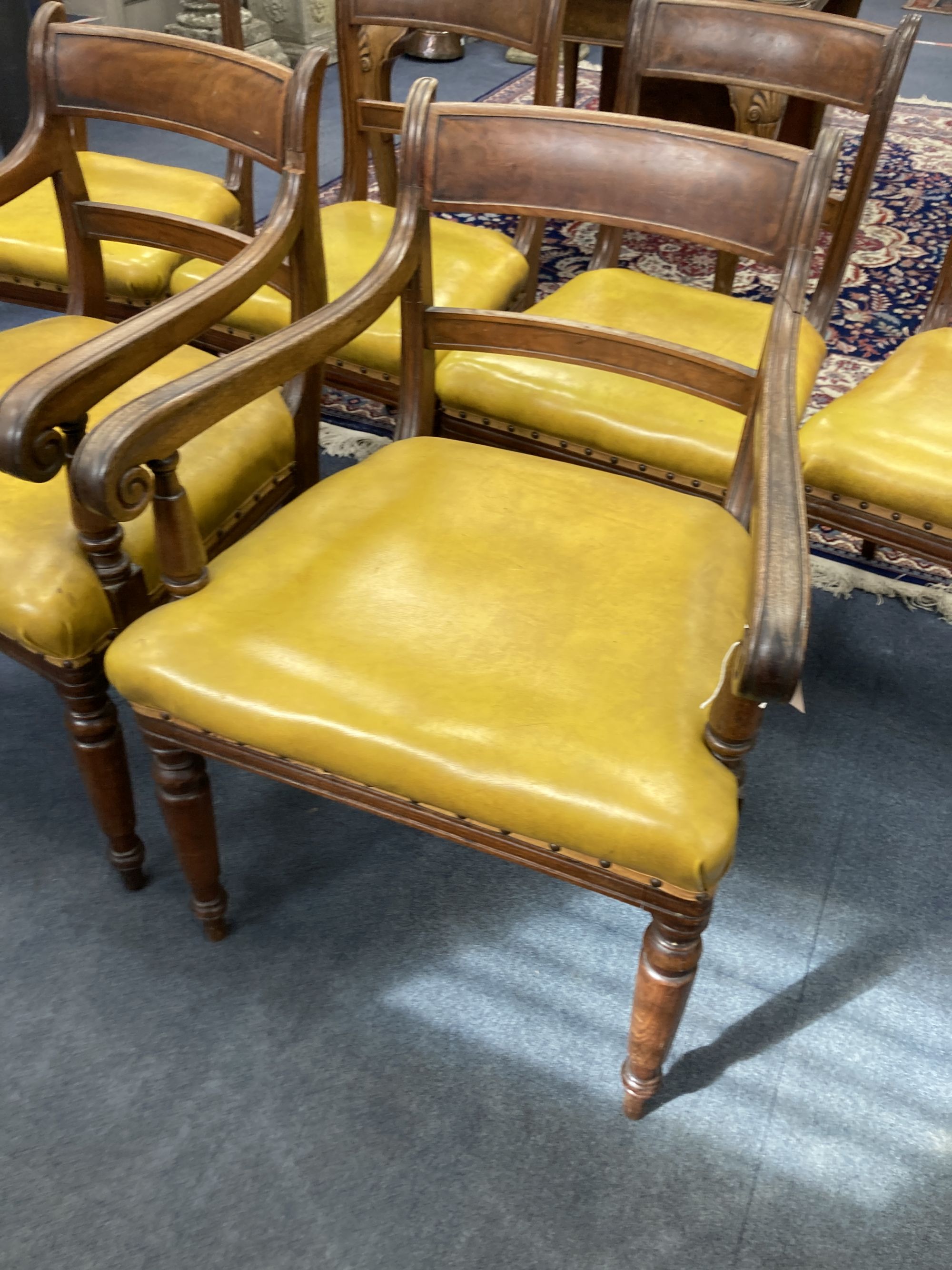 A set of six early Victorian mahogany dining chairs, two with arms - Image 2 of 5