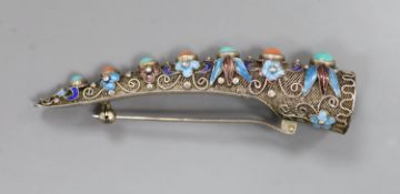 A Chinese filigree and enamel nail guard, 8.5cm