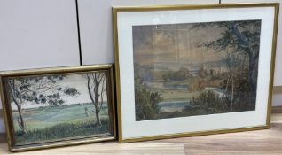 19th century English School, watercolour, Landscape with Abbey Ruins, 35 x 48cm and a North European