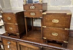 Three military style mahogany two drawer bedside chests, larger width 40cm, depth 46cm, height 56cm