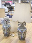 A pair of modern Persian-style pottery vases, fitted as table lamps, height 50cm